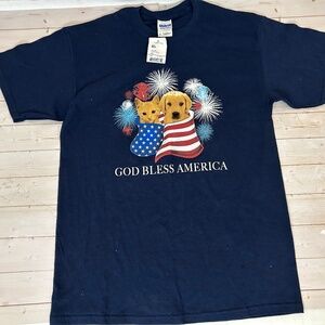 God Bless America Navy Blue Gildan Cotton Firework T-Shirt